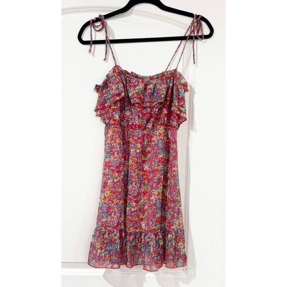 Vintage Forever 21 Dress Womens Small Y2K Floral Ruffle Sheer Red Cottagecore - Picture 1 of 7